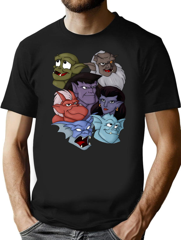 Gargoyles Movie Dragon Monsters Falling-Wing Demon Cartoon Halloween Premium Heavyweight Cotton T-Shirt - Black