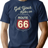 Get Your Kicks - Route 66 - Vintage T-Shirt for Men & Women, T-Shirts Graphic Tee - Navy