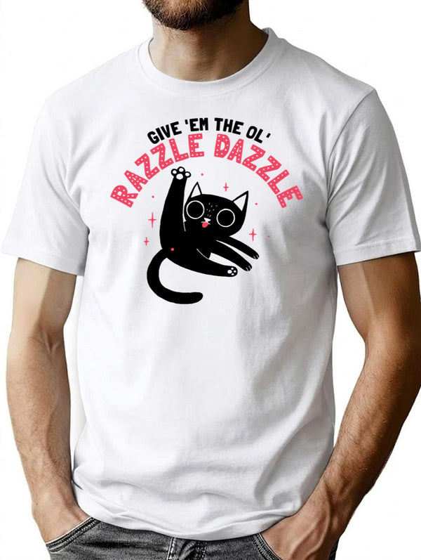 Give Em The Ol Razzle Dazzle Cat Funny Premium Heavyweight Cotton T-Shirt - White