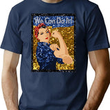 Glitter Print Rosie The Riveter T-Shirt for Men & Women, T-Shirts Graphic Tee - Navy