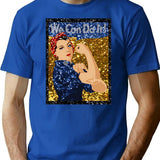 Glitter Print Rosie The Riveter T-Shirt for Men & Women, T-Shirts Graphic Tee - Blue