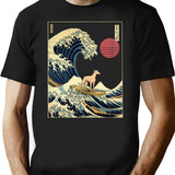 Greyhound Kanagawa Japanese Surfing Wave T-Shirt for Men & Women, T-Shirts Graphic Tee - Black