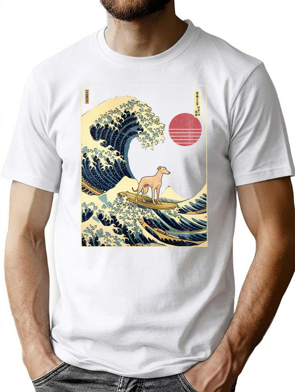 Greyhound Kanagawa Japanese Surfing Wave T-Shirt for Men & Women, T-Shirts Graphic Tee - White