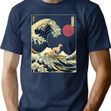 Greyhound Kanagawa Japanese Surfing Wave T-Shirt for Men & Women, T-Shirts Graphic Tee - Navy