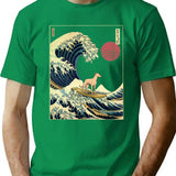 Greyhound Kanagawa Japanese Surfing Wave T-Shirt for Men & Women, T-Shirts Graphic Tee - Green