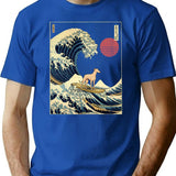 Greyhound Kanagawa Japanese Surfing Wave T-Shirt for Men & Women, T-Shirts Graphic Tee - Blue