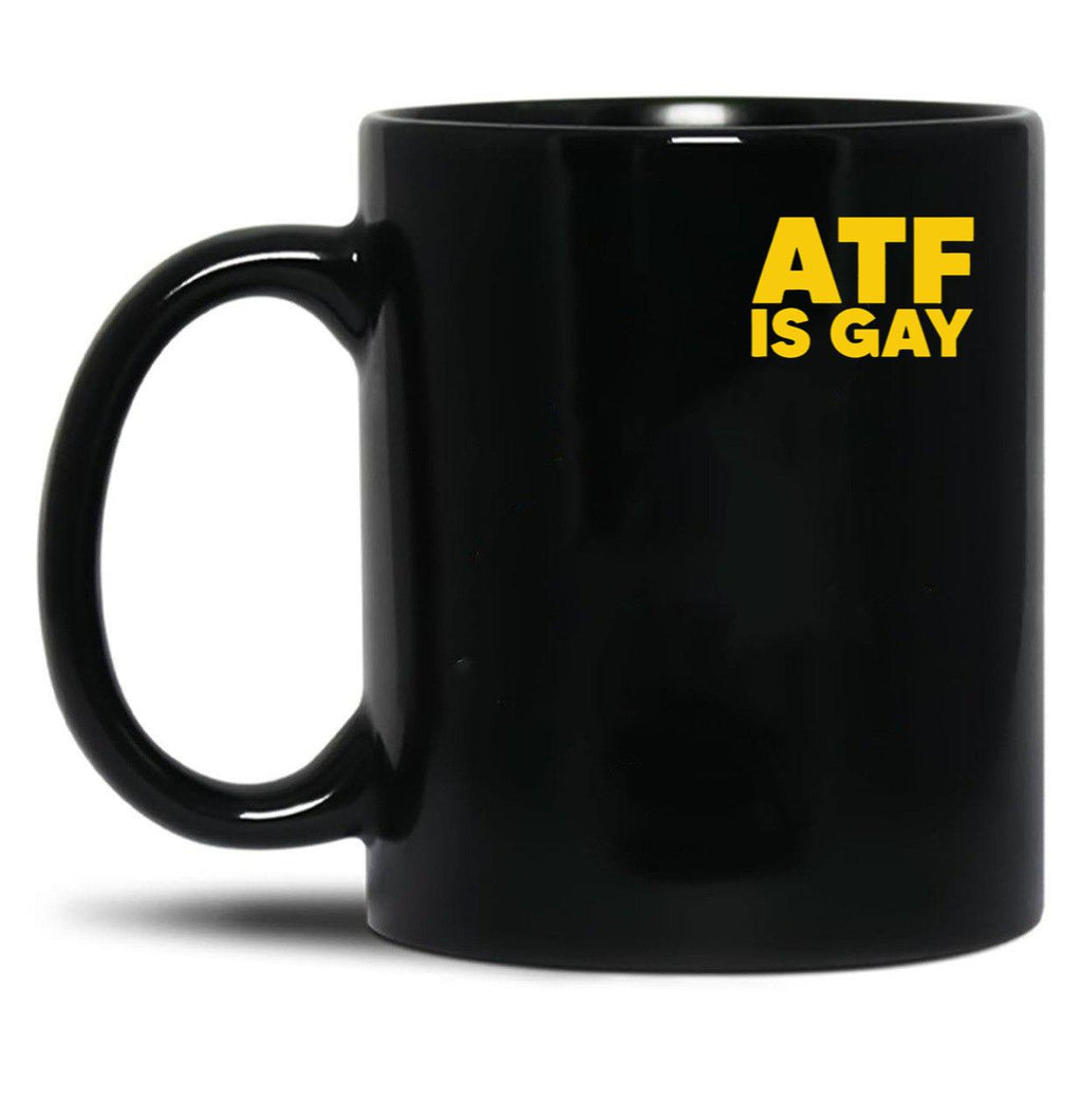 HTY AHS ATF is Gay Human Rights Equality Pride Pocket Print Black Coffee Mug, Gift Coffee Mug