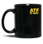 HTY AHS ATF is Gay Human Rights Equality Pride Pocket Print Black Coffee Mug, Gift Coffee Mug