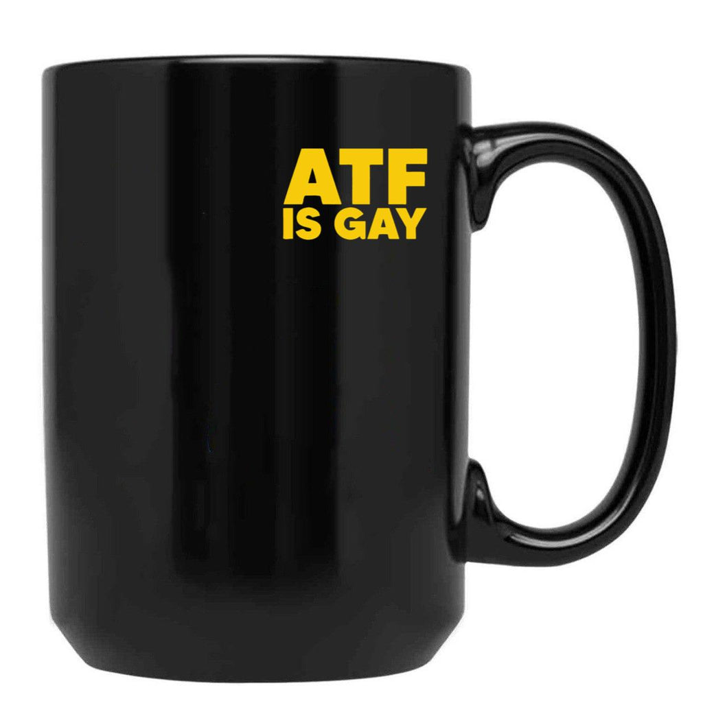 HTY AHS ATF is Gay Human Rights Equality Pride Pocket Print Black Coffee Mug, Gift Coffee Mug