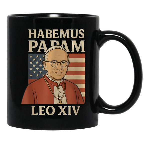 Habemus Papam Pope Leo Xiv American Flag Black Coffee Mug - Black