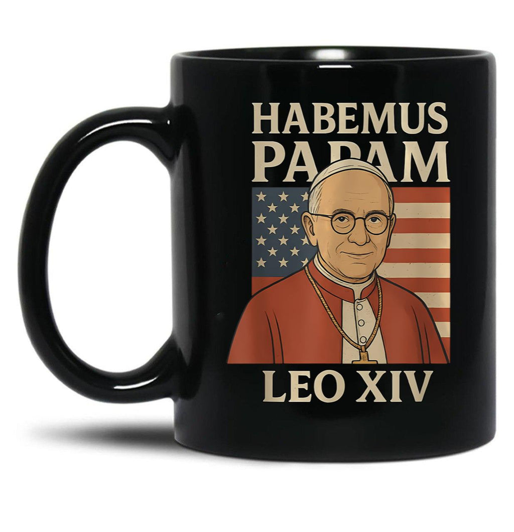 Habemus Papam Pope Leo Xiv American Flag Black Coffee Mug