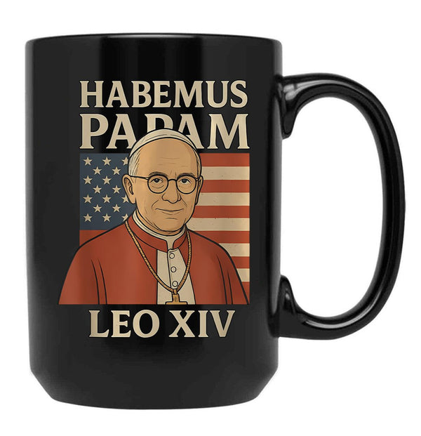 Habemus Papam Pope Leo Xiv American Flag Black Coffee Mug - Black