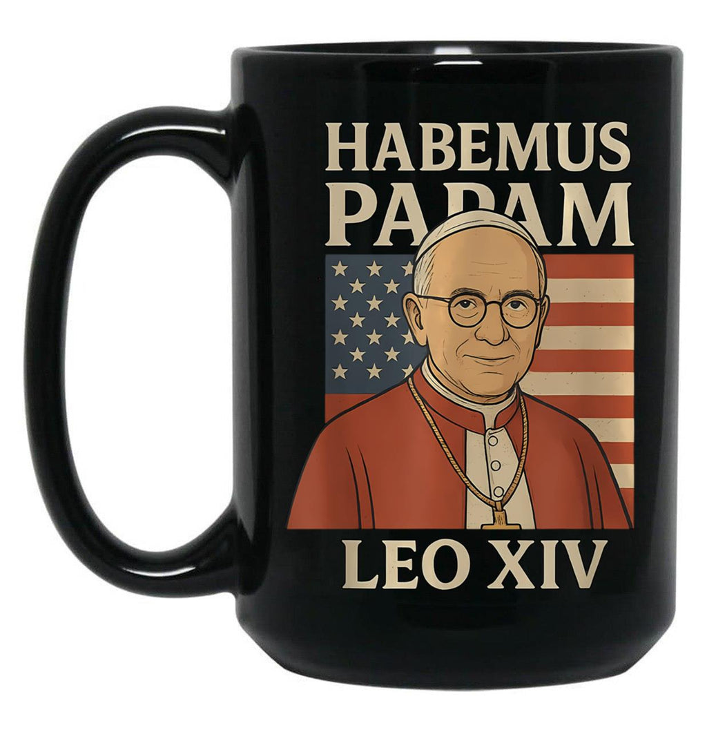 Habemus Papam Pope Leo Xiv American Flag Black Coffee Mug