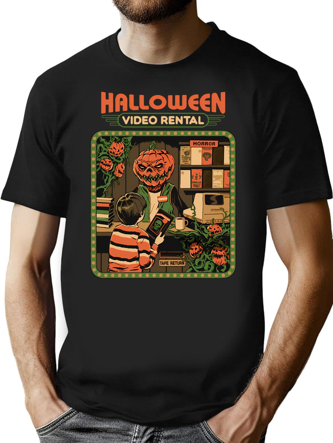Halloween Video Rental T-Shirt for Men & Women, T-Shirts Graphic Tee - Black