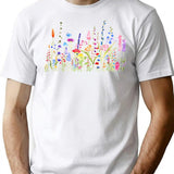 Hand Painted Colorful Wild Flower Field T-Shirt for Men & Women, T-Shirts Graphic Tee - White