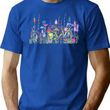 Hand Painted Colorful Wild Flower Field T-Shirt for Men & Women, T-Shirts Graphic Tee - Blue