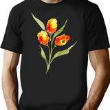 Hand Painted Watercolor Marigolds T-Shirt for Men & Women, T-Shirts Graphic Tee - Black