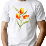 Hand Painted Watercolor Marigolds T-Shirt for Men & Women, T-Shirts Graphic Tee - White