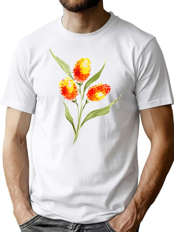 Hand Painted Watercolor Marigolds T-Shirt for Men & Women, T-Shirts Graphic Tee - White