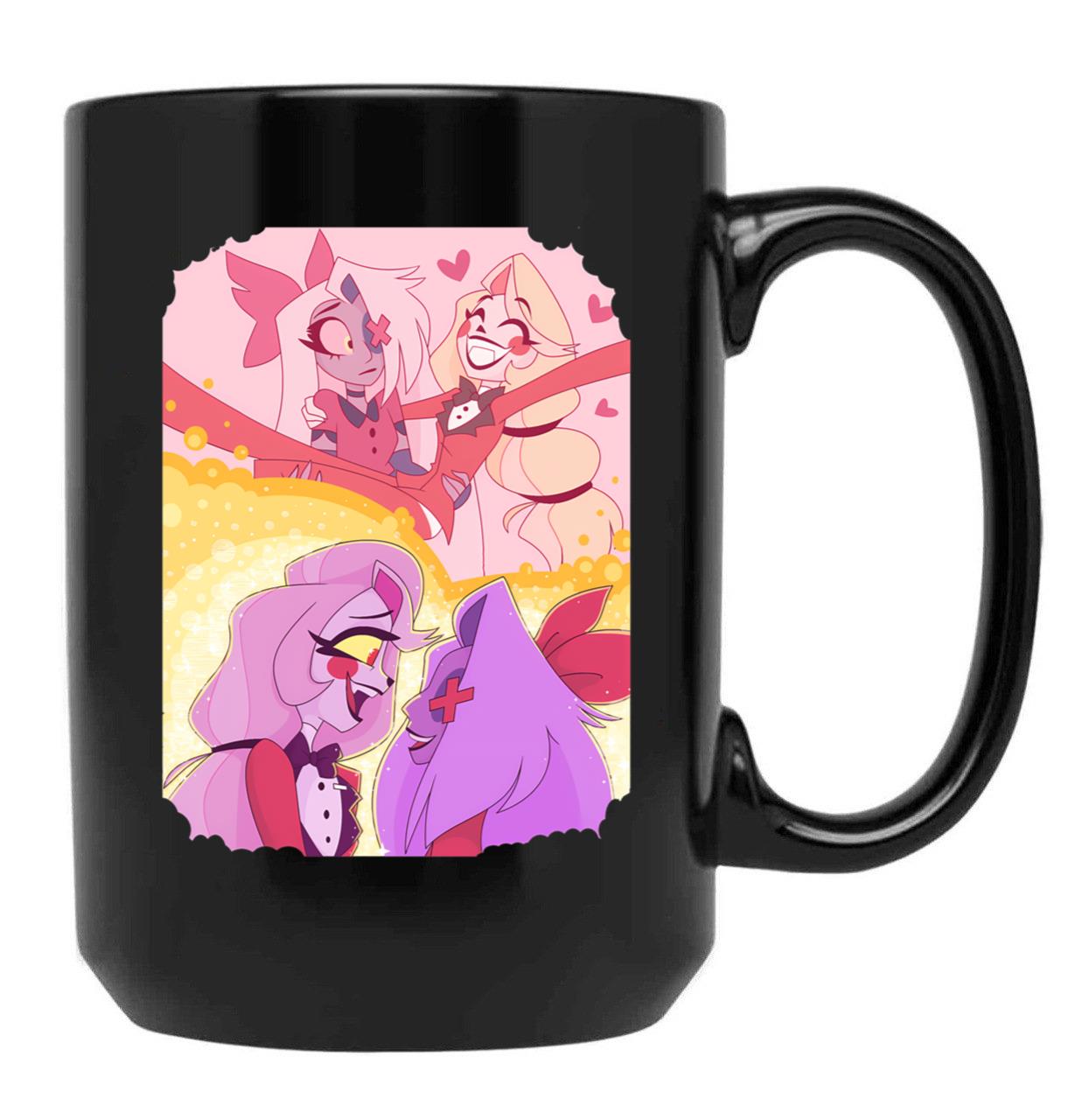 Hazbin Hotel - Vaggie And Charlie Painting Black Coffee Mug, Gift Coffee Mug