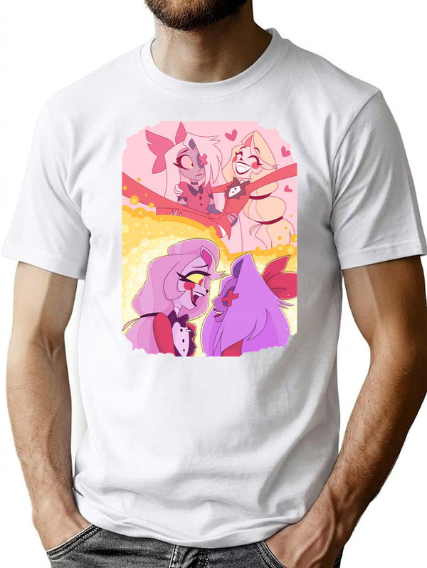 Hazbin Hotel - Vaggie And Charlie Painting Premium Heavyweight Cotton T-Shirt - White