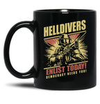 Helldivers 2 Enlistment Tee - Join The Fight for Democracy Black Coffee Mug, Gift Coffee Mug