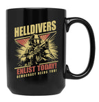 Helldivers 2 Enlistment Tee - Join The Fight for Democracy Black Coffee Mug, Gift Coffee Mug