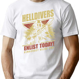 Helldivers 2 Enlistment Tee - Join The Fight for Democracy Premium Heavyweight Cotton T-Shirt - White