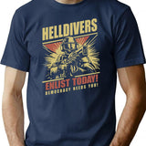 Helldivers 2 Enlistment Tee - Join The Fight for Democracy Premium Heavyweight Cotton T-Shirt - Navy