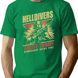 Helldivers 2 Enlistment Tee - Join The Fight for Democracy Premium Heavyweight Cotton T-Shirt - Green