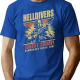 Helldivers 2 Enlistment Tee - Join The Fight for Democracy Premium Heavyweight Cotton T-Shirt - Blue
