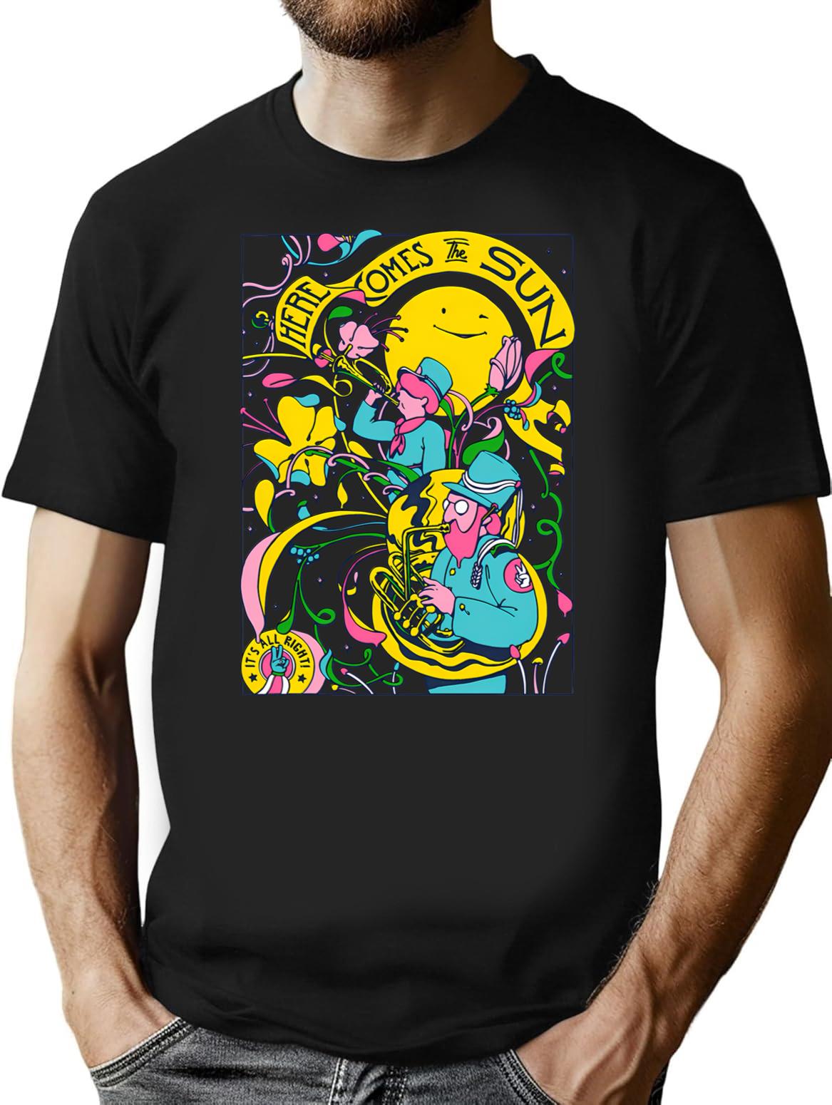 Here Comes The Sun T-Shirt for Men & Women, T-Shirts Graphic Tee - Black