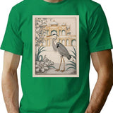 Heron Intricate Nature Sketch T-Shirt for Men & Women, T-Shirts Graphic Tee - Green