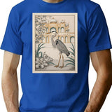 Heron Intricate Nature Sketch T-Shirt for Men & Women, T-Shirts Graphic Tee - Blue