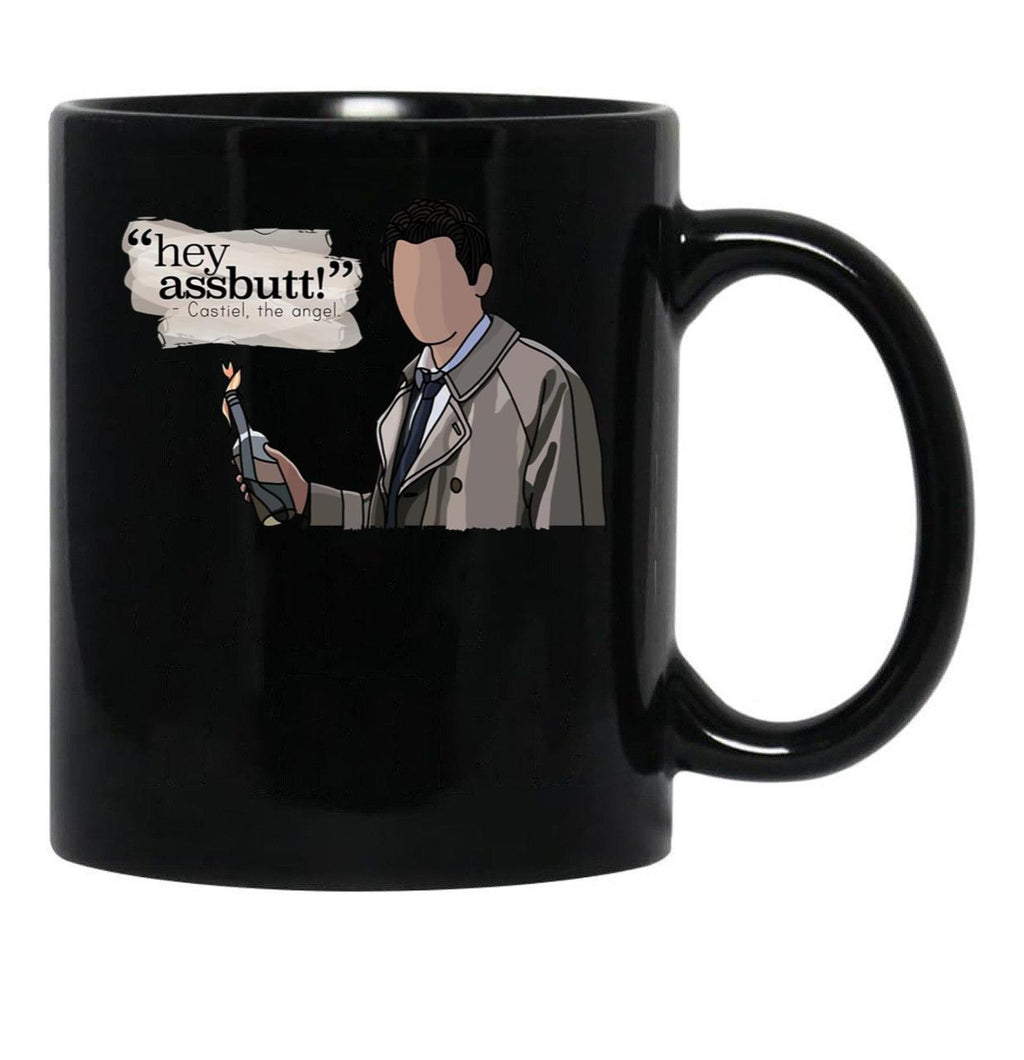 Hey Assbutt - Castiel Black Coffee Mug, Gift Coffee Mug - Black