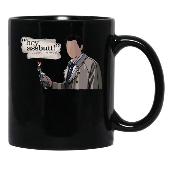 Hey Assbutt - Castiel Black Coffee Mug, Gift Coffee Mug - Black