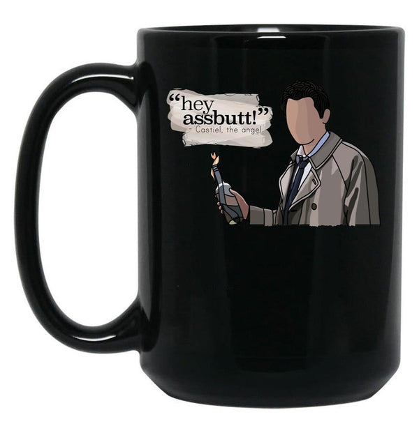 Hey Assbutt - Castiel Black Coffee Mug, Gift Coffee Mug - Black