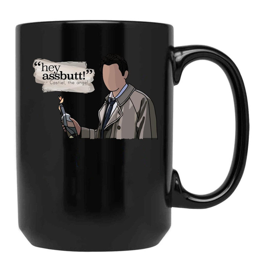 Hey Assbutt - Castiel Black Coffee Mug, Gift Coffee Mug