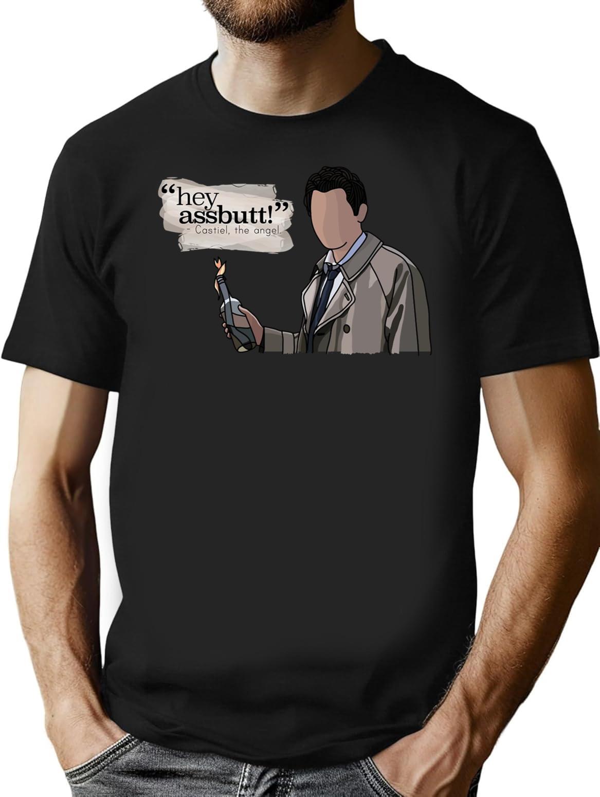 Hey Assbutt - Castiel Premium Heavyweight Cotton T-Shirt - Black