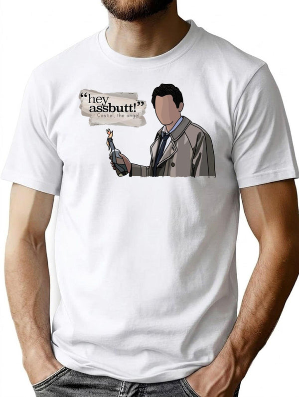 Hey Assbutt - Castiel Premium Heavyweight Cotton T-Shirt - White