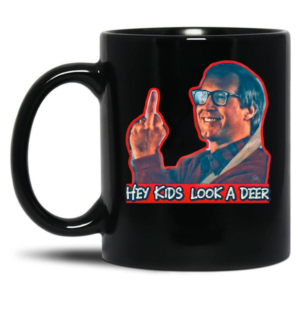 Hey Kids Look A Deer Christmas Vacation Black Coffee Mug, Gift Coffee Mug