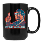 Hey Kids Look A Deer Christmas Vacation Black Coffee Mug, Gift Coffee Mug