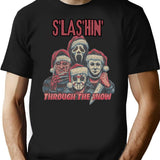 Horror Guys Christmas Shirt Slashin Through The Snow Christmas Sweatshirt Horror Movie Character Holiday Hoodie Funny Santa Christmas Tee T-Shirt for Men & Women, T-Shirts Graphic Tee - Black
