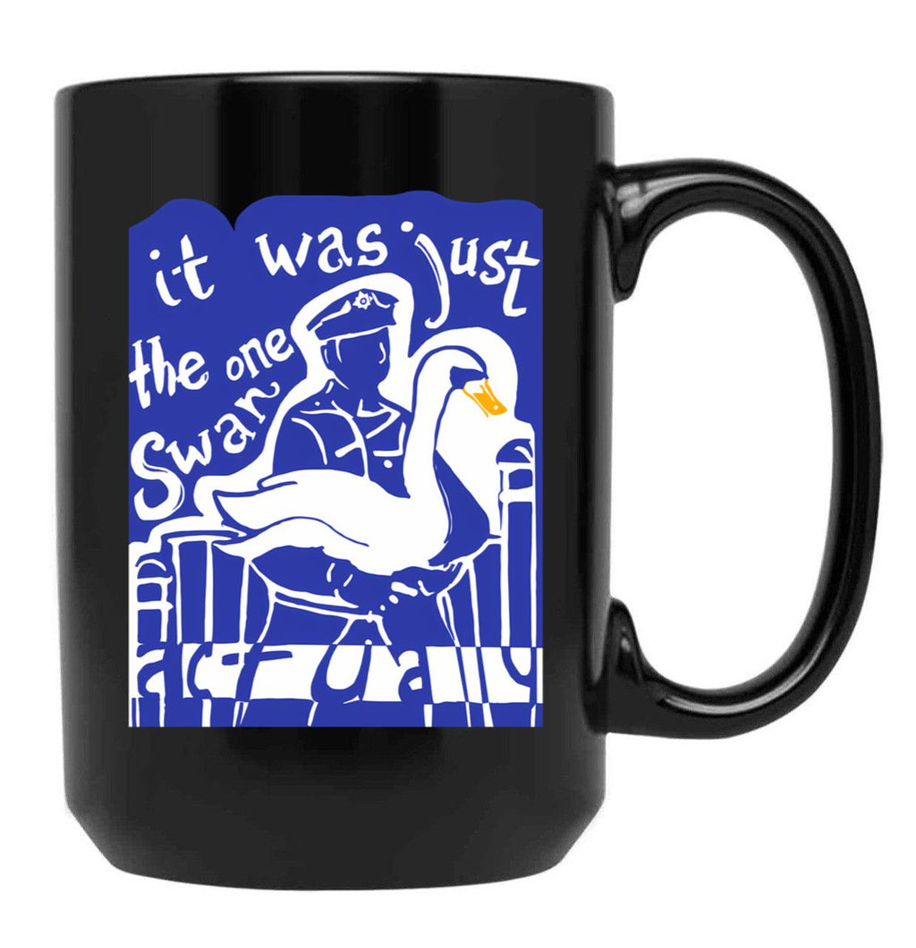 Hot Fuzz Swan Black Coffee Mug, Gift Coffee Mug