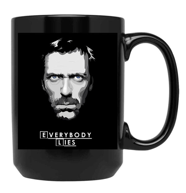 House M.D. - Everybody Lies Ex Black Coffee Mug, Gift Coffee Mug