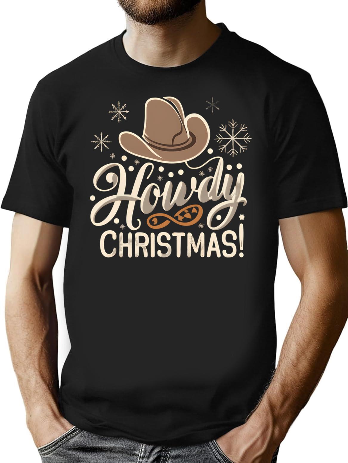 Howdy Western Christmas T-Shirt for Men & Women, T-Shirts Graphic Tee - Black