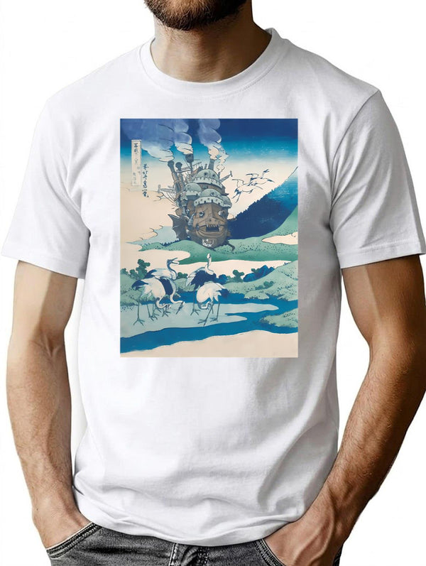 Howl'S Castle And Japanese T-Shirt for Men & Women, T-Shirts Graphic Tee - White