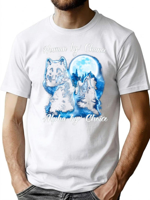 Human By Chance Alpha By Choice  Alpha Wolf Shirt Alpha Male Meme T Shirt Funny For Men And Women Premium Heavyweight Cotton T-Shirt - White