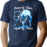 Human By Chance Alpha By Choice  Alpha Wolf Shirt Alpha Male Meme T Shirt Funny For Men And Women Premium Heavyweight Cotton T-Shirt - Navy