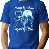 Human By Chance Alpha By Choice  Alpha Wolf Shirt Alpha Male Meme T Shirt Funny For Men And Women Premium Heavyweight Cotton T-Shirt - Blue
